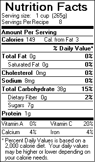 Nutrition Facts for Cranberry Spiced Cider