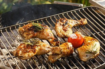 Piece of chicken on a barbecue grill