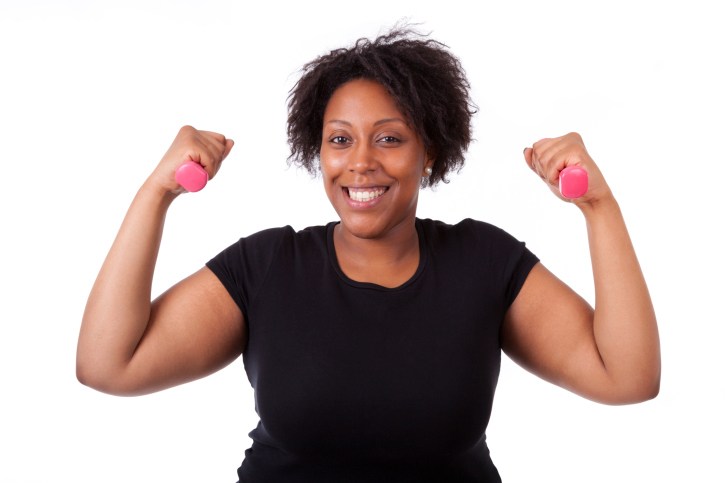 black woman with free weights