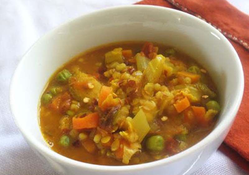 Spiced Red Lentil, Barley and Vegetable Soup